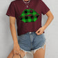 Plaid Lip Graphic Round Neck T-Shirt