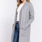 ACTIVE BASIC Heather Grey Open Front Rib Trim Long Sleeve Knit Cardigan