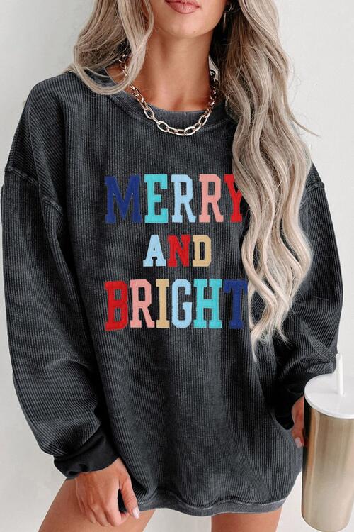 MERRY AND BRIGHT Graphic CHRISTMAS THEMED Sweatshirt