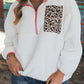 Half Zip Leopard Contrast Long Sleeve Sweatshirt