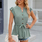 Eyelet Notched Cap Sleeve Blouse