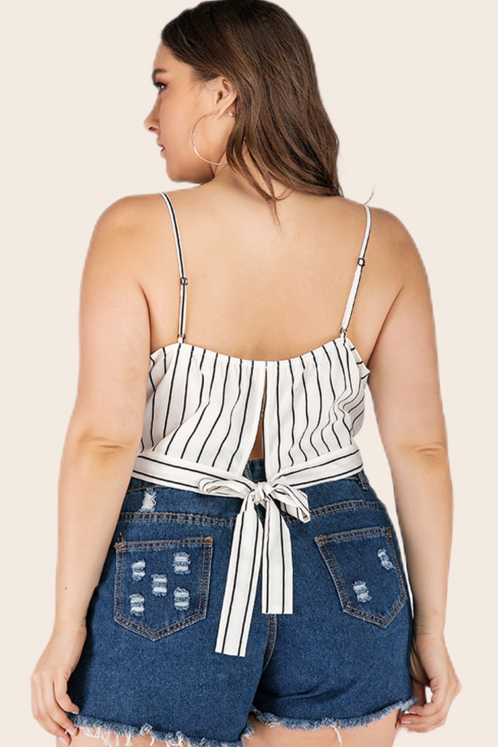 Women's Plus Size Striped Tie-Back Cropped Cami