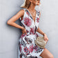 Women's Printed Zip Detail Belted Sleeveless Dress