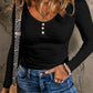 Scoop Neck Buttoned Long Sleeve T-Shirt