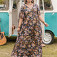 Floral V-Neck Short Sleeve Slit Dress