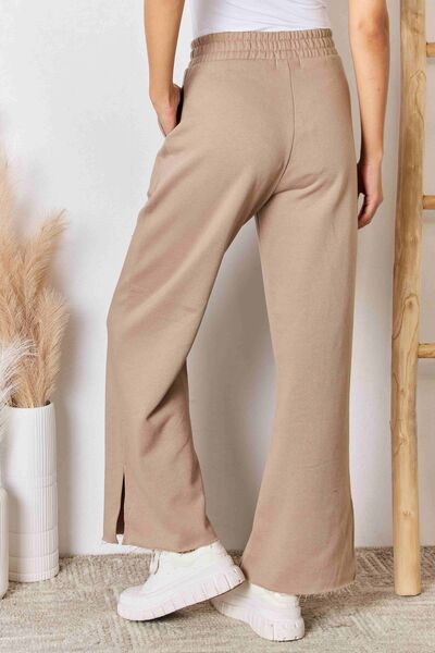 RISEN Wide Waistband Slit Wide Leg Pants *
