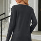Waffle-Knit Notched Long Sleeve T-Shirt