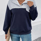 Textured Contrast Half Button Sweatshirt
