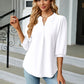 Full Size Notched Neck Three-Quarter Sleeve Blouse