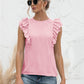 Women's Full Size DANICA Ruffle Shoulder Tie-Back Crewneck Short Sleeve Top