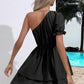 Layered Single Shoulder Flounce Sleeve Mini Dress