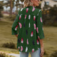 Full Size Printed Roll-Tab Sleeve Notched Neck Blouse