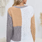 Pretty Mix Cable-Knit Openwork Round Neck Color Block Sweater 🦋