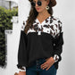 Animal Print Color Block Waffle-Knit Black Top