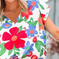 Women's Floral V-Neck Short Sleeve Top