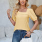 Eyelet Asymmetrical Neck Short Sleeve T-Shirt