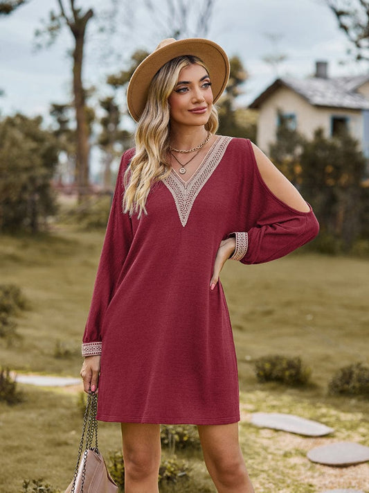 Full Size V-Neck Cutout Sleeve Mini Dress