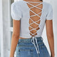 Lace-Up Openwork Square Neck Sweater