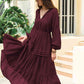 Amelia Tie Neck Long Sleeve Midi Tiered Dress