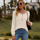 Full Size Round Neck Button-Down Long Sleeve Tee