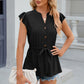 Eyelet Notched Cap Sleeve Blouse