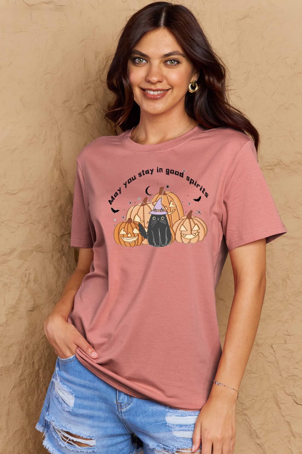 Simply Love Full Size Halloween MAY YOU STAY IN GOOD SPIRITS Graphic Cotton T-Shirt