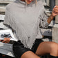 Turtle Neck Tassel Front Long Sleeve Pullover Sweater