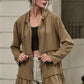 Zip Up Frill Drawstring Hooded Jacket