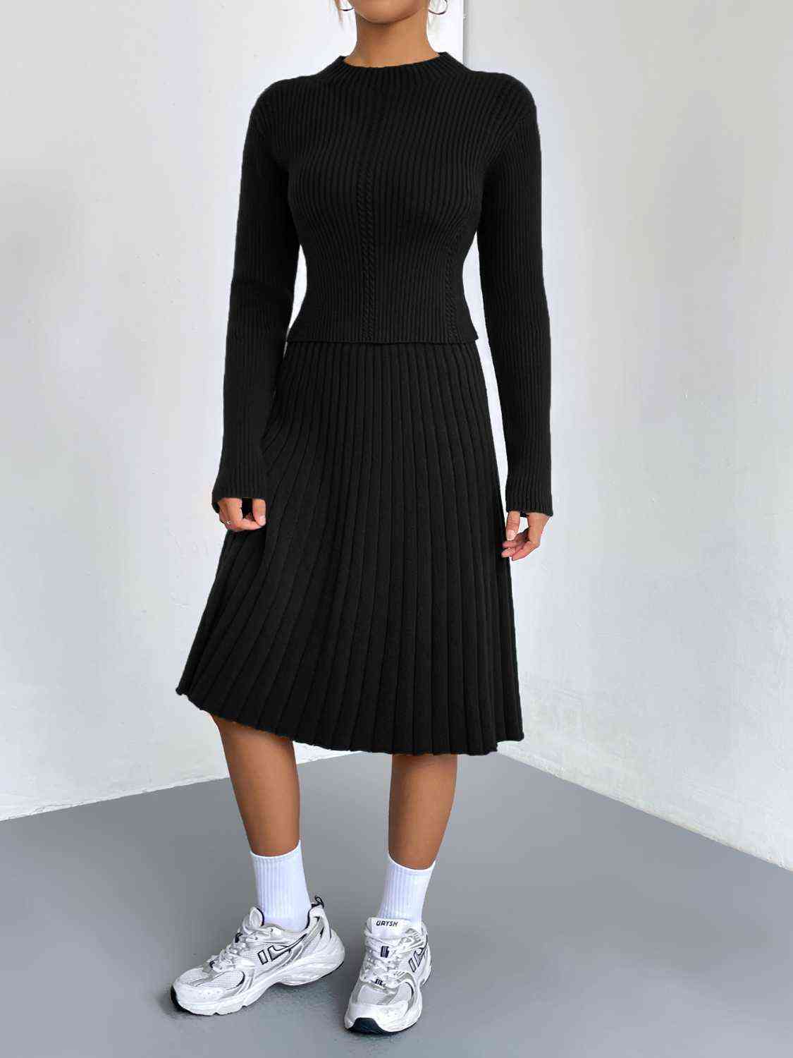 CozyWonders Rib-Knit Sweater and Skirt Set