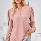 Ruched Notched Long Sleeve T-Shirt