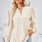 Ruched Notched Long Sleeve T-Shirt