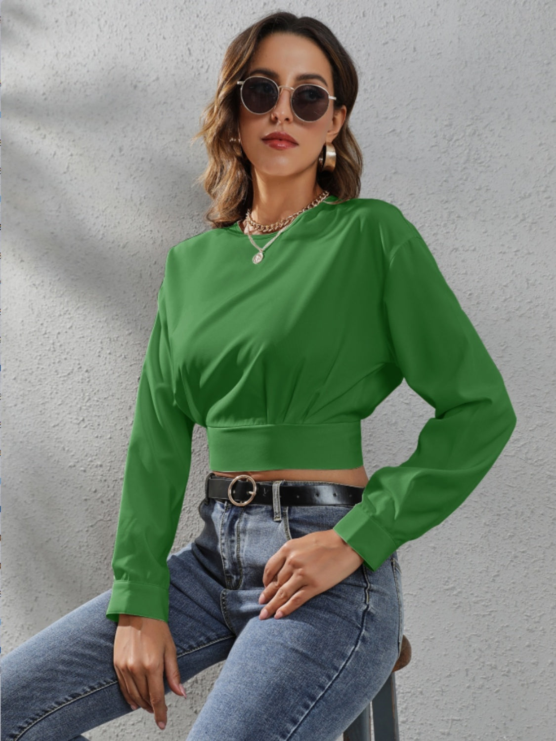 Round Neck Long Sleeve Blouse