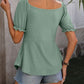 Ruched V-Neck Flounce Sleeve Blouse