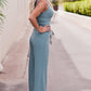 BlissMe Notched Neck Tank Top and Tie Waist Wide Leg Long Pants Lounge Set