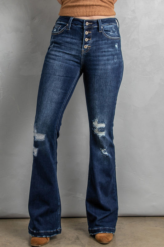 Mcklynn Button Fly Distressed Bootcut Jeans