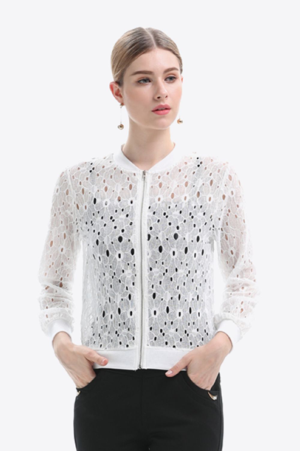 Women's Openwork Zip Up Jacket