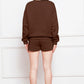 Comfy n' Cozy Round Neck Long Sleeve Sweatshirt and Drawstring Shorts Set
