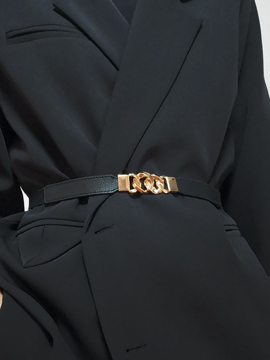 Women's Zinc Alloy Buckle Elastic PU Belt