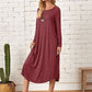 Pocketed Round Neck Long Sleeve Tee Dress