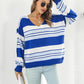 Striped V-Neck Long Sleeve Knit Top