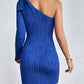 Royal Blue One Shoulder Long Sleeve Mini Dress