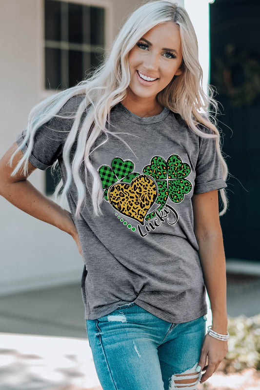 Women's Full Size LUCKY St. Patrick's Graphic Cuffed Short Sleeve Tee Shirt