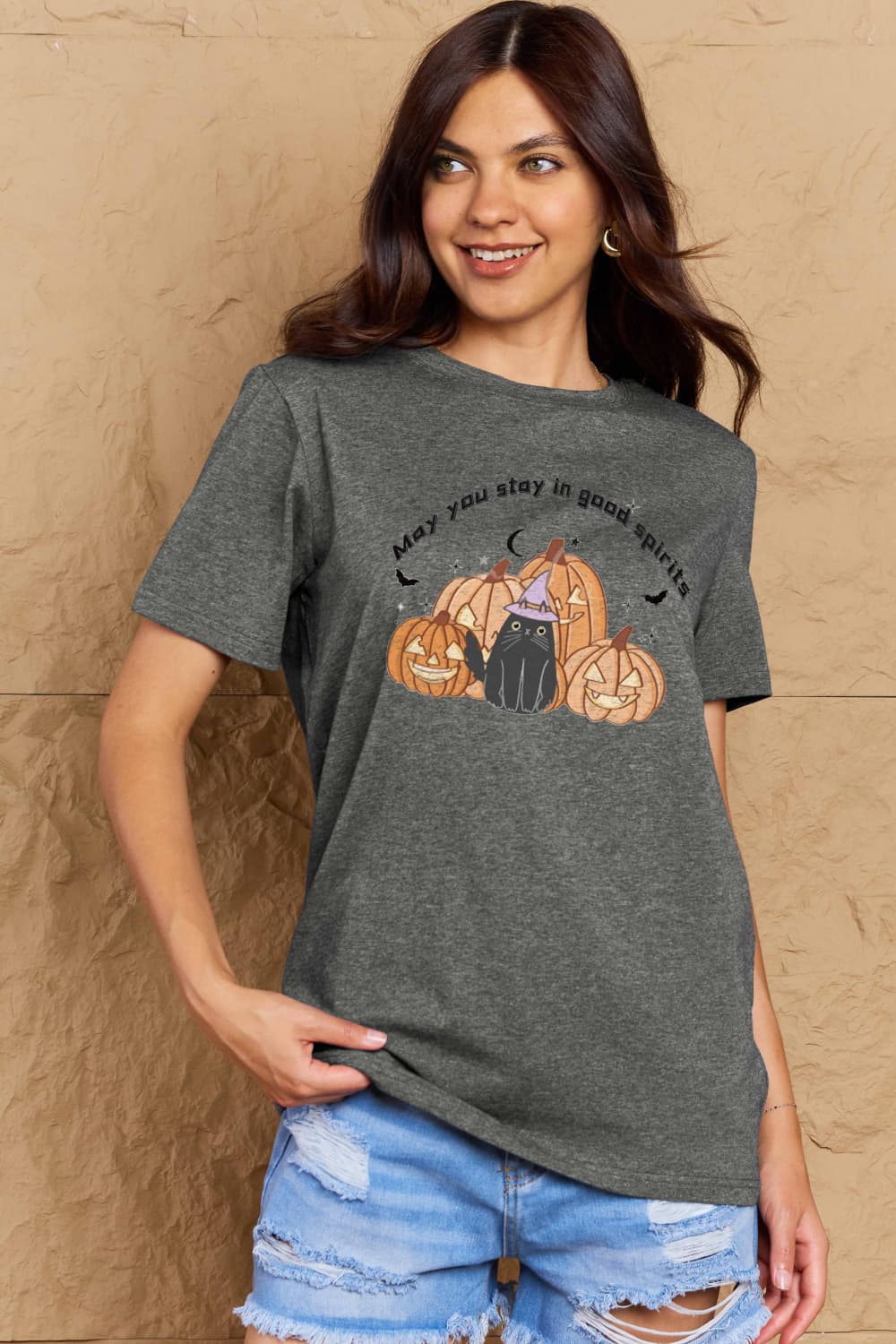 Simply Love Full Size Halloween MAY YOU STAY IN GOOD SPIRITS Graphic Cotton T-Shirt