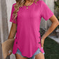 Decorative Button Round Neck Short Sleeve Blouse