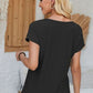 Eyelet Round Neck Rolled Short Sleeve T-Shirt