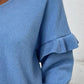 V-Neck Ruffle Trim Long Sleeve Sweater