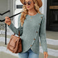Full Size Round Neck Ribbed Button Detail Blouse