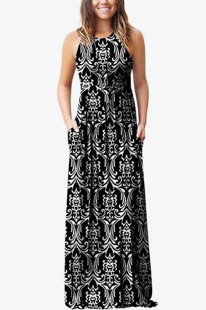 Full Size Empire Waist Sleeveless Dress with Pockets