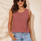 Women's Buttoned Cutout Ribbed Trim Knit Tank