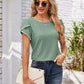 Eyelet Round Neck Petal Sleeve T-Shirt